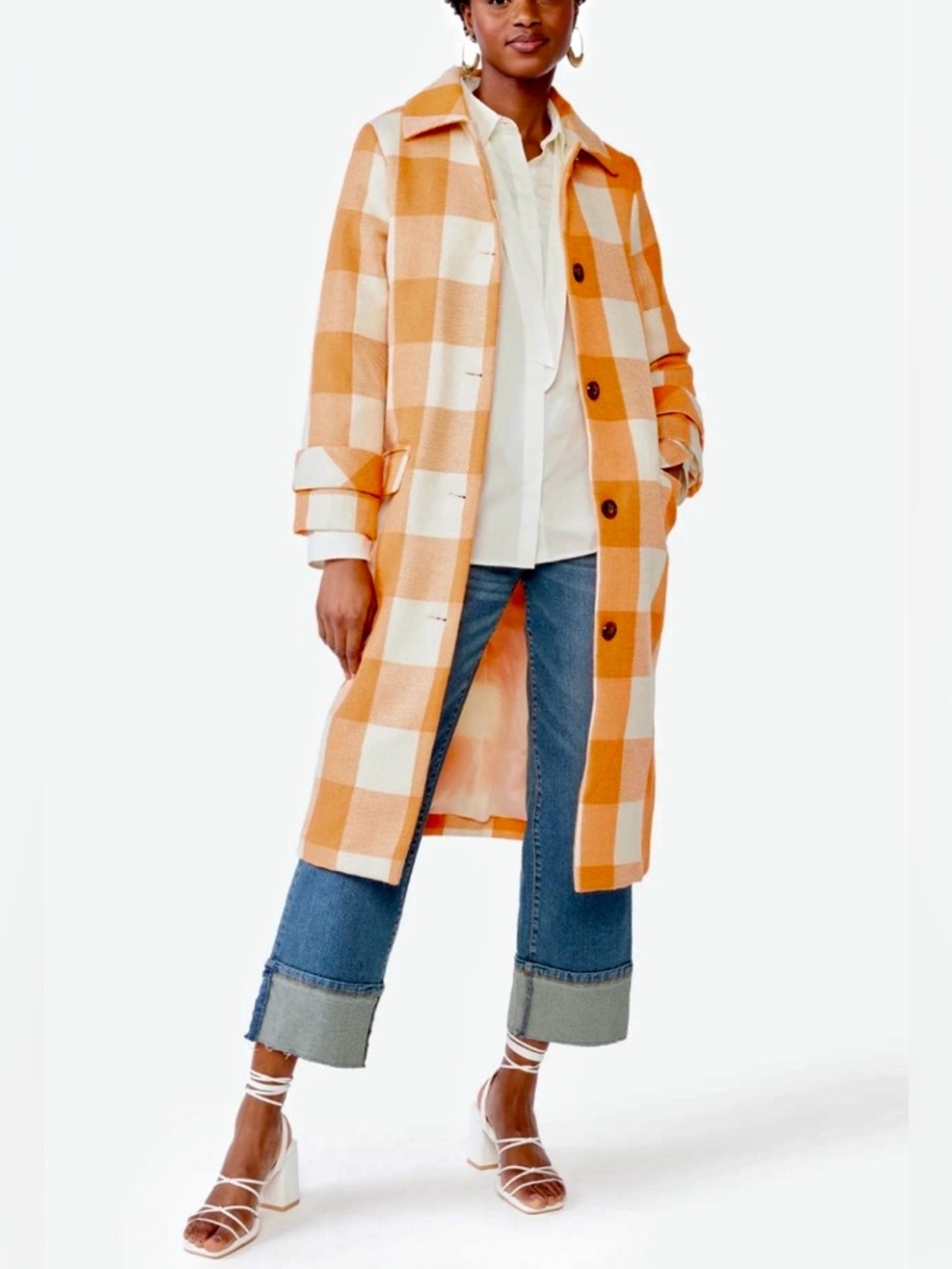 Scoop Orange Checkered Coat Size Medium